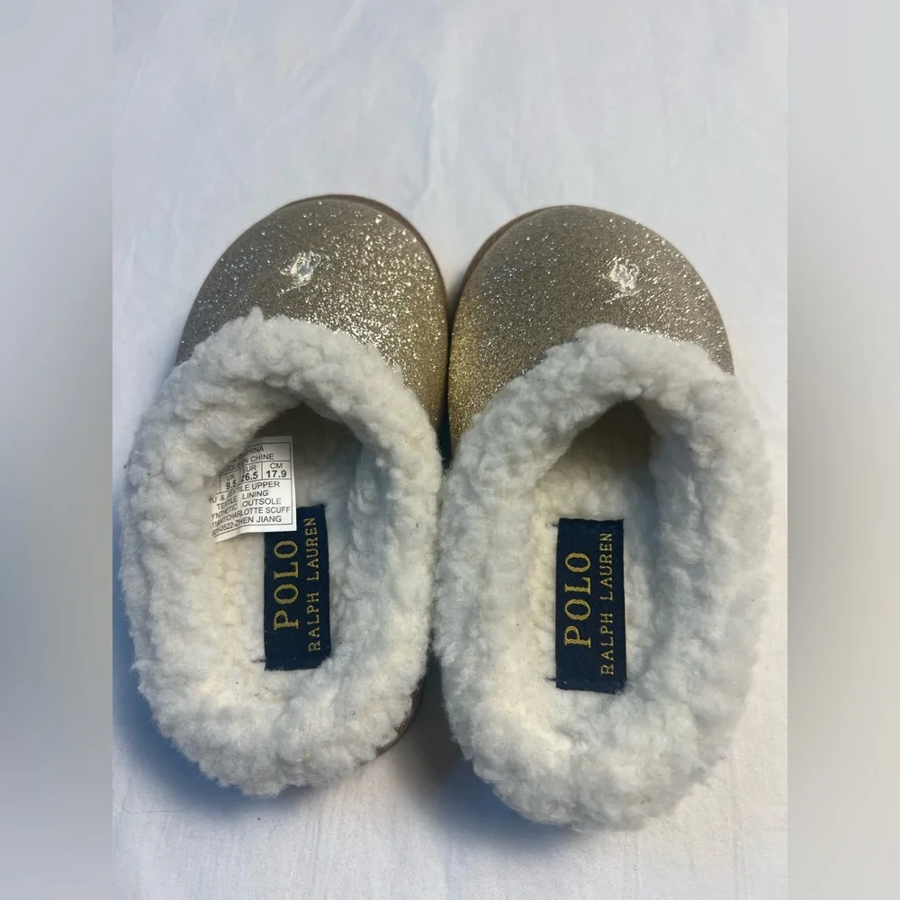 Polo Ralph Lauren Girls  Charlotte Scuff Glitter Slipper Gold Glitter/Cream
